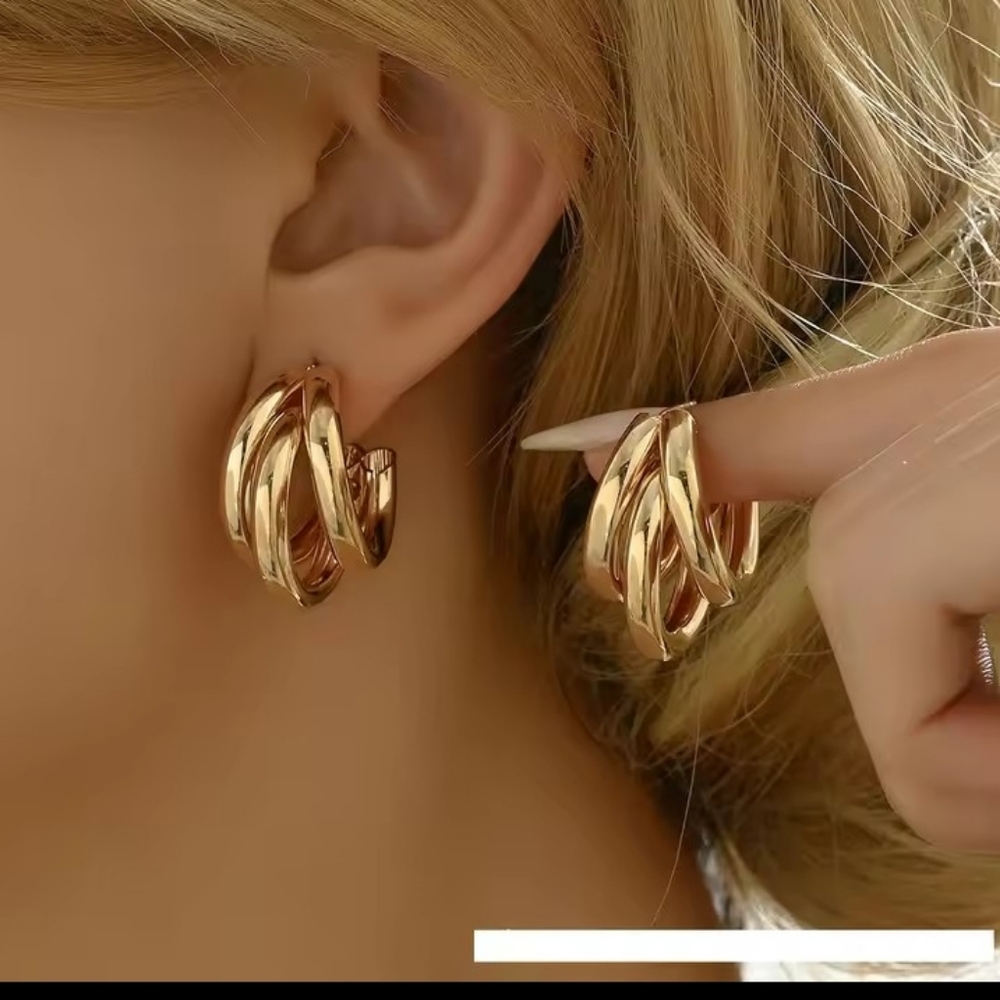Gold Twisted‎ Hoop Earrings Women's Jewelry New F99